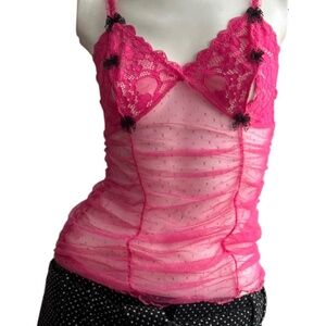 NWOT Victorias Secret Sexy Little Things Pink Sheer Lingerie Lace Camisole Top M